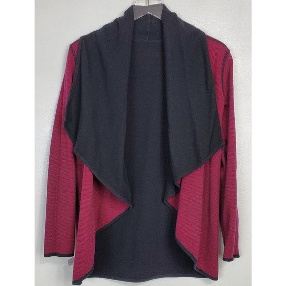 Talbots size xs two sides solid stripe open front cardigan sweater black pink - Picture 8 of 8